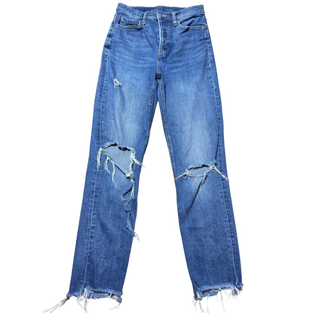 Old Navy Womens 6 Tall Sky High Straight Distressed Button Fly Jeans